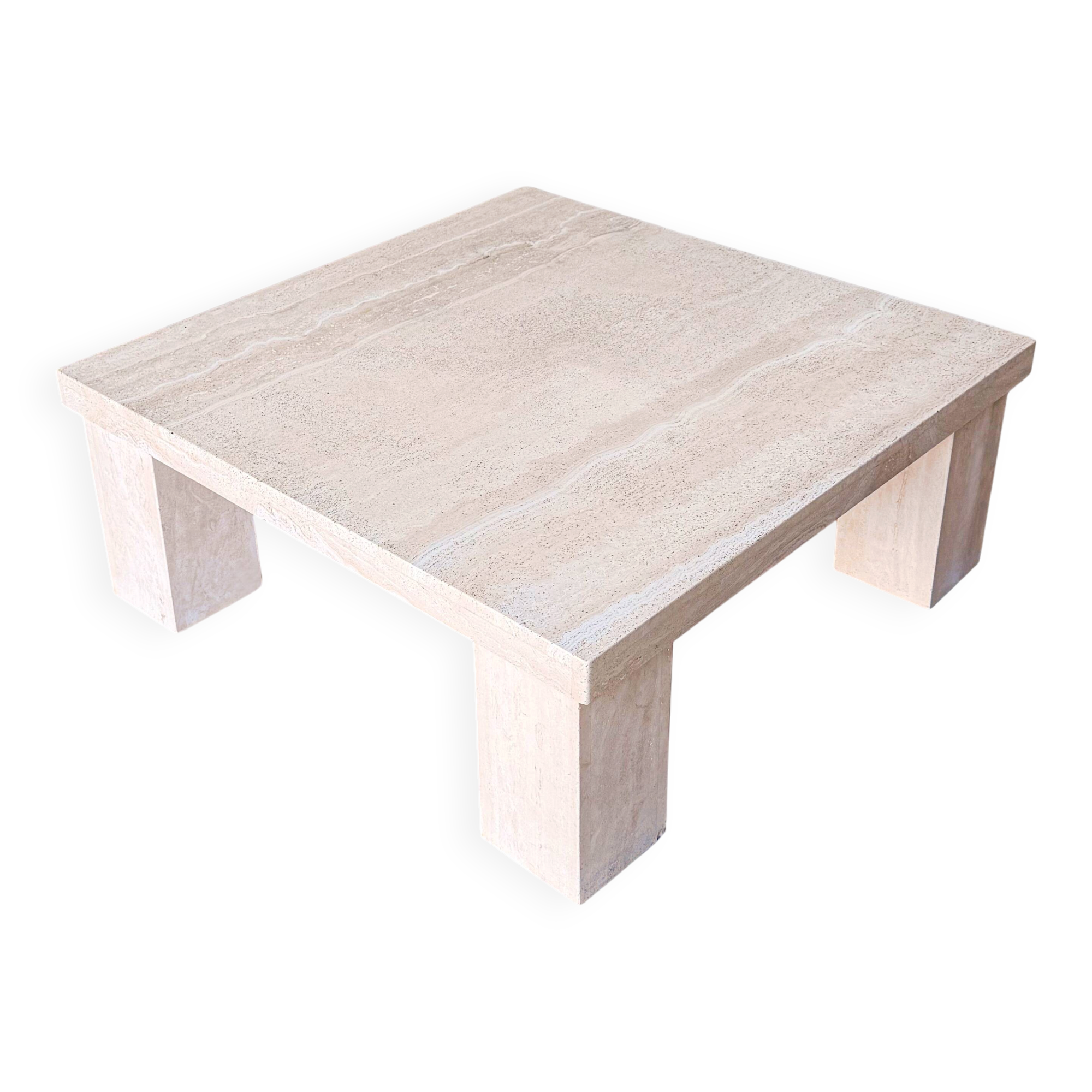 Vintage travertine square coffee table, 1980s.