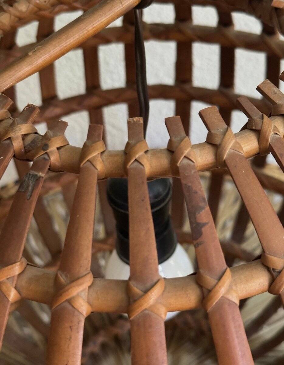 Large Italian spherical wicker pendant light, 1950s.