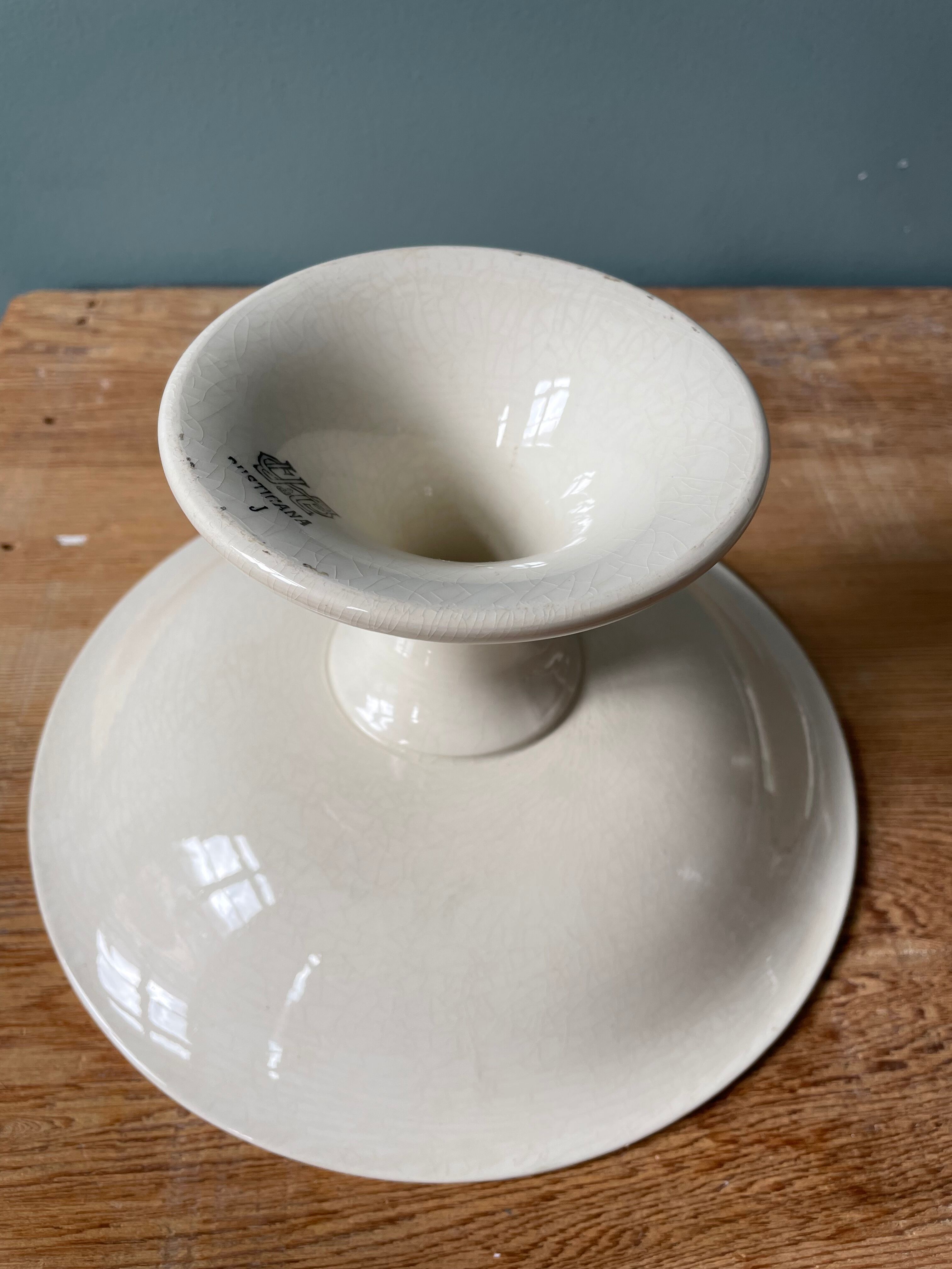 Old compotier on foot shower in Sarreguemines earthenware, Rusticana collection