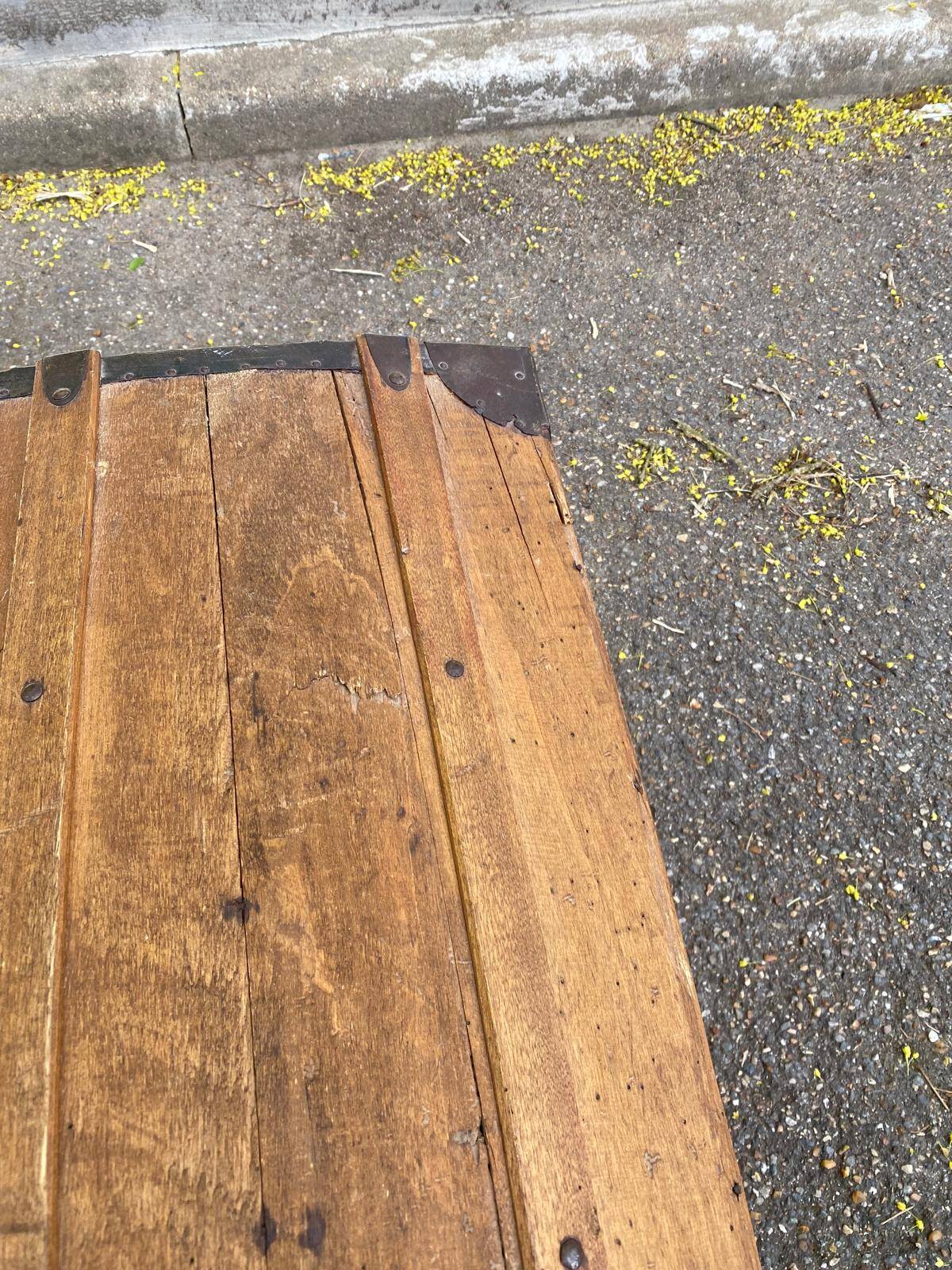 19th-century vintage wooden mallet with steel reinforcement.