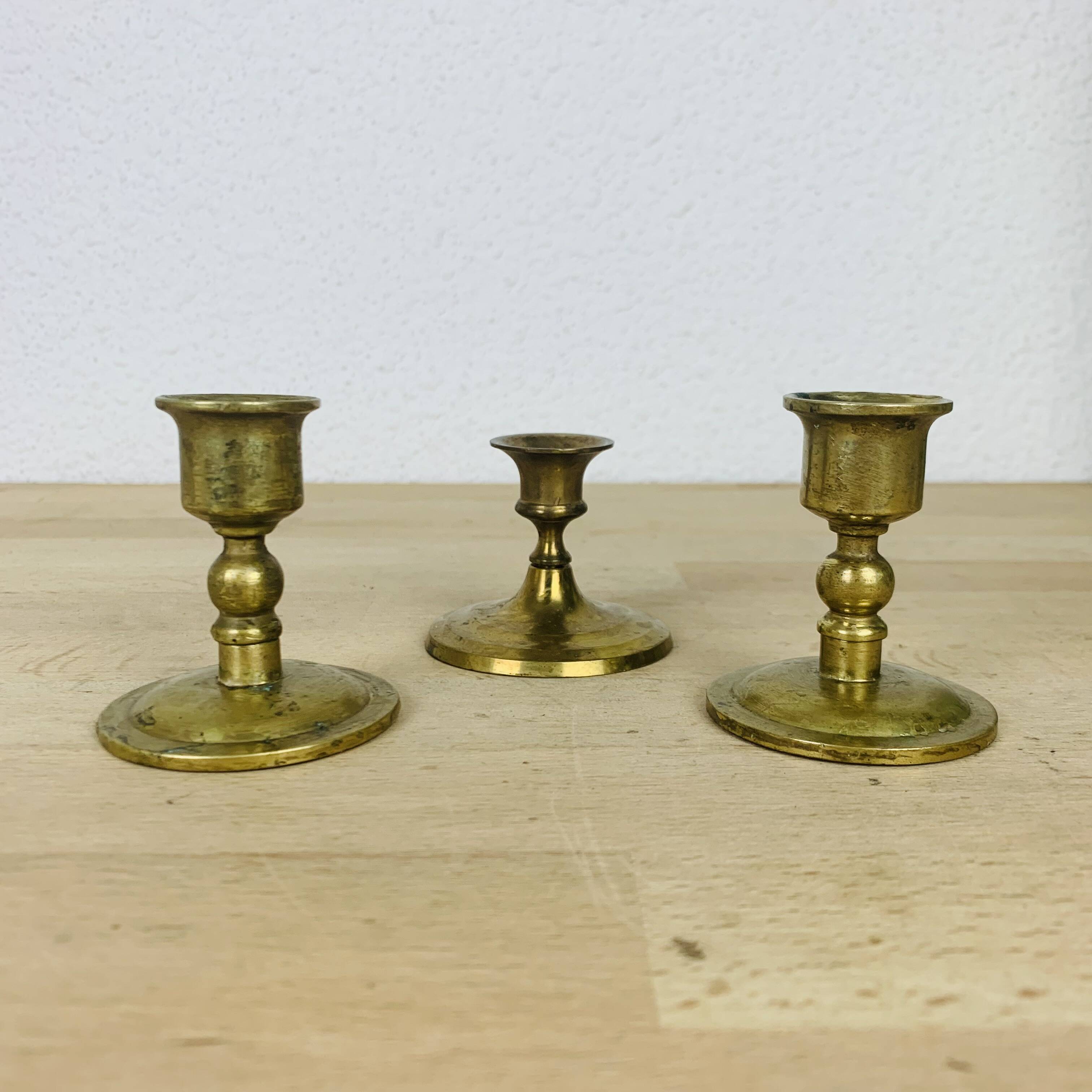 3 vintage gold brass candlesticks