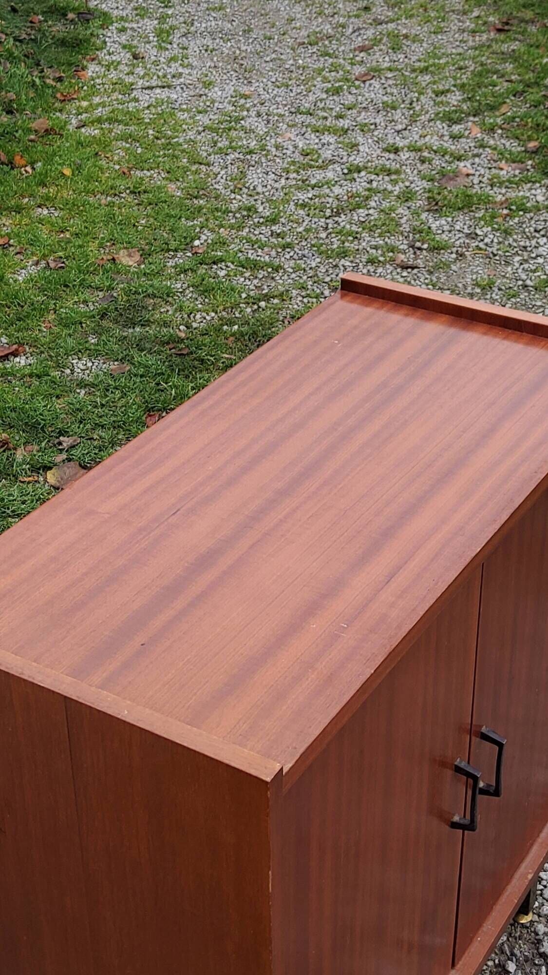 Pair of vintage mahogany sideboards with square metal legs from the 60s