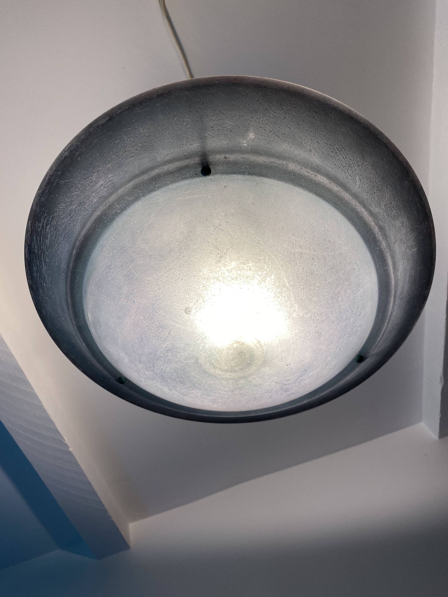 Large vintage lustra suspension light fixture large translucent green basin - SCE made in France