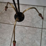Tripod floor lamp design, steel, brass and opaline, vintage, 50s