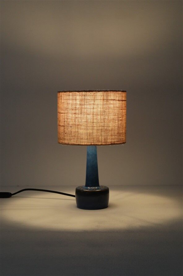 Ceramic table lamp “972” by Søholm with jute shade, mid-century Danish modern design, 1960s/1970s