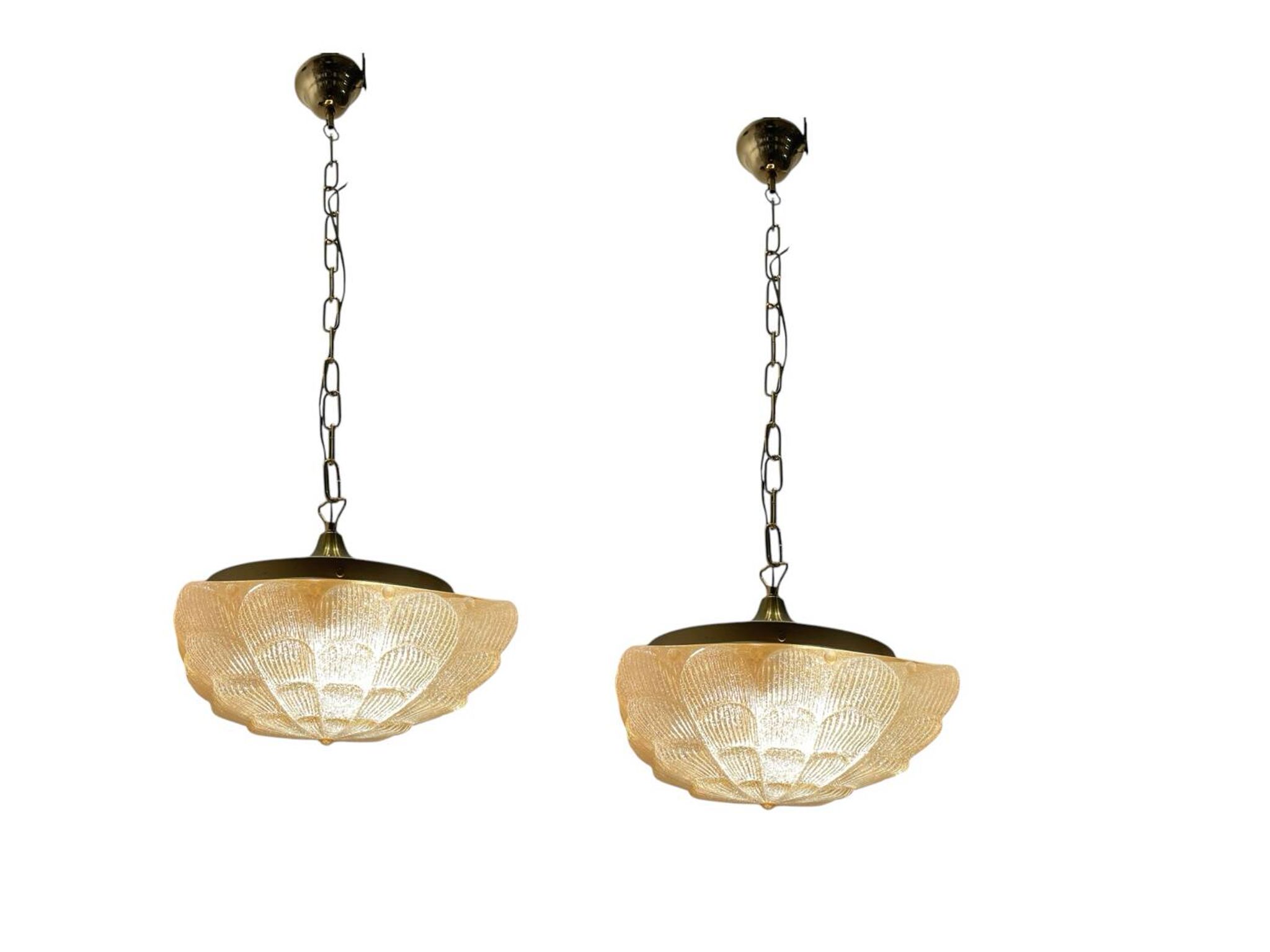 Lot de 2 suspensions lumineuses en verre de Murano, années 1980