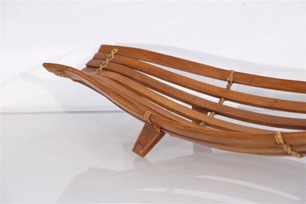 Corbeille vintage en bois courbé et rotin 1960