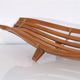 Vintage curved wood and rattan basket 1960