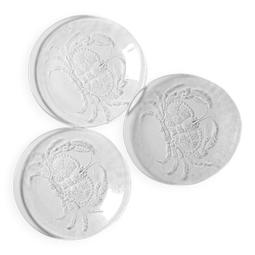 Set of 3 Vintage Kosta Boda Glass Dinner Plates / Marina Crab Design Sweden