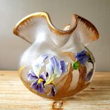 Ball vase with polylobe neck in acid-cleared frosted glass Montjoye