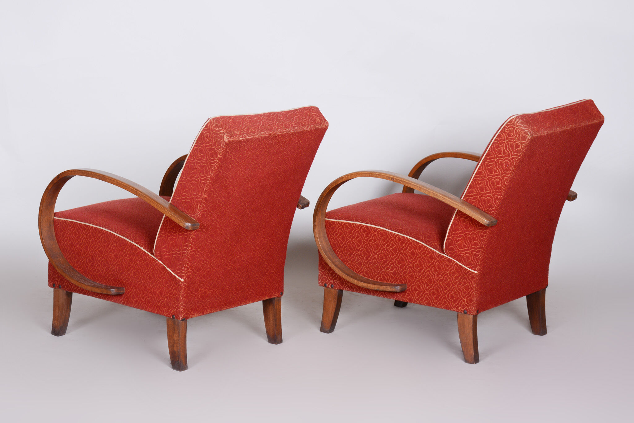 Pair of red Art Deco armchairs made in the 1930