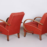 Pair of red Art Deco armchairs made in the 1930