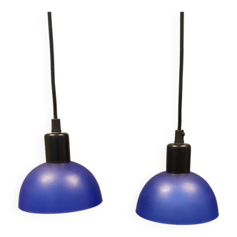 Glass hanging lamps, in painted blue color (Original color)