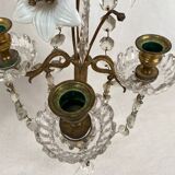 Pair of candlesticks with tassels and flowers in white porcelain