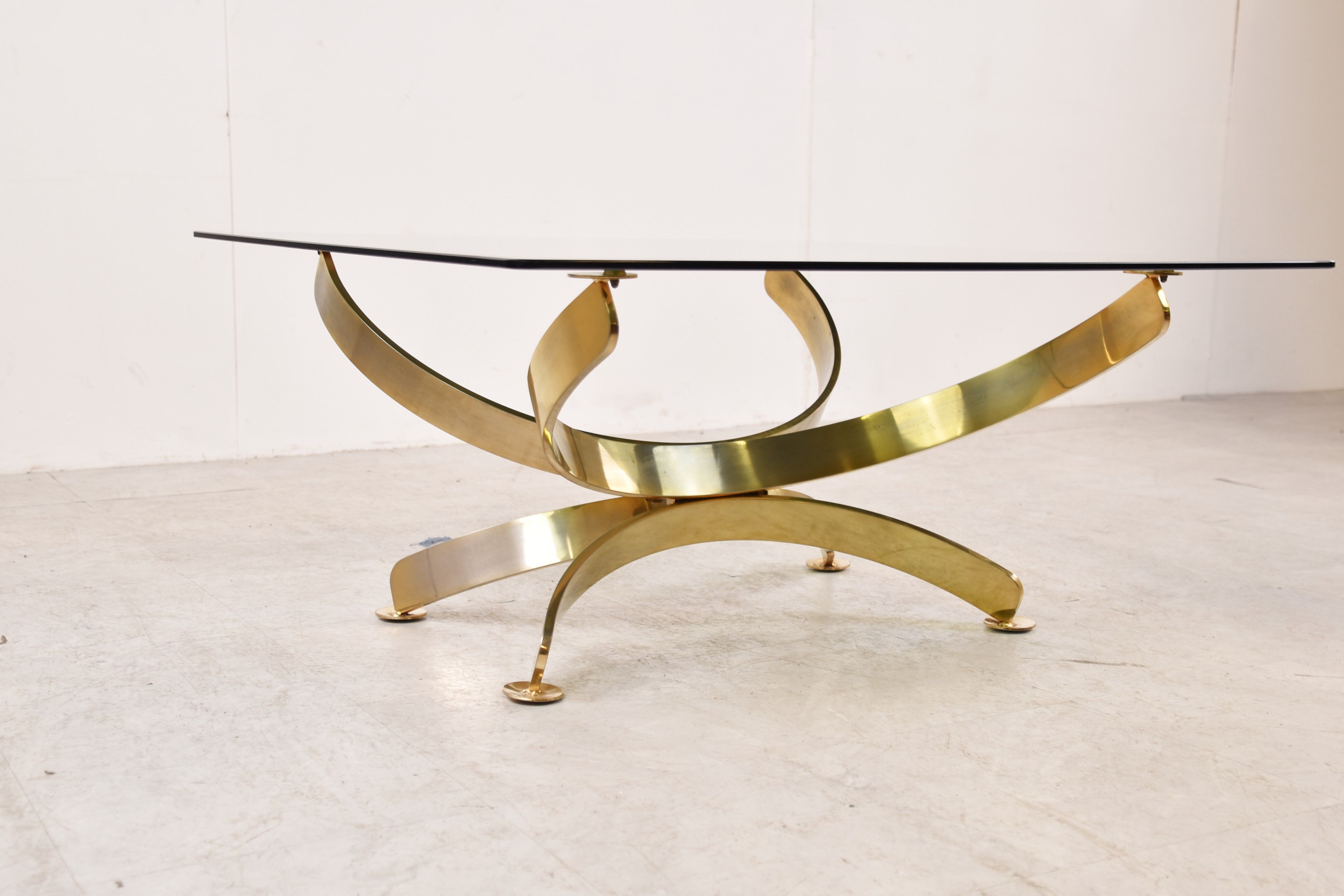 Brass and smoked glass italian coffee table, 1970s