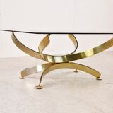 Table basse italienne en laiton et verre fumé, années 1970