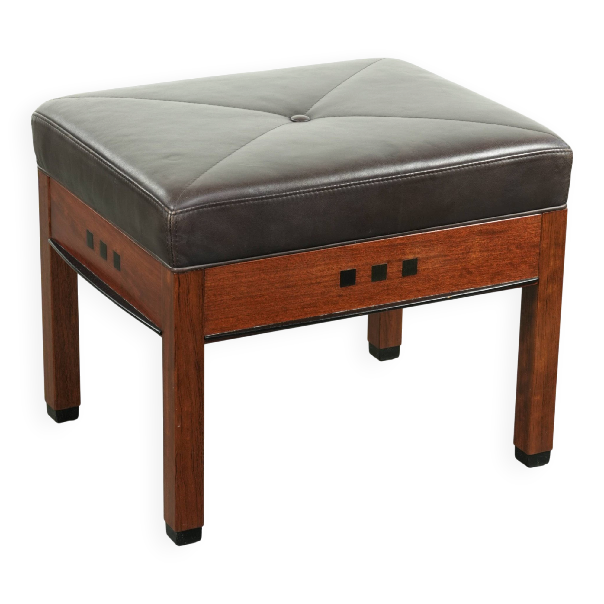 Chocolate brown cow leather Art Deco design ottoman/footstool