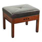 Chocolate brown cow leather Art Deco design ottoman/footstool
