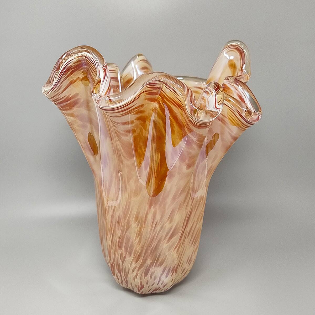 1970s Exquisite Michielotto Murano Glass Draped Vase. Made in Italy