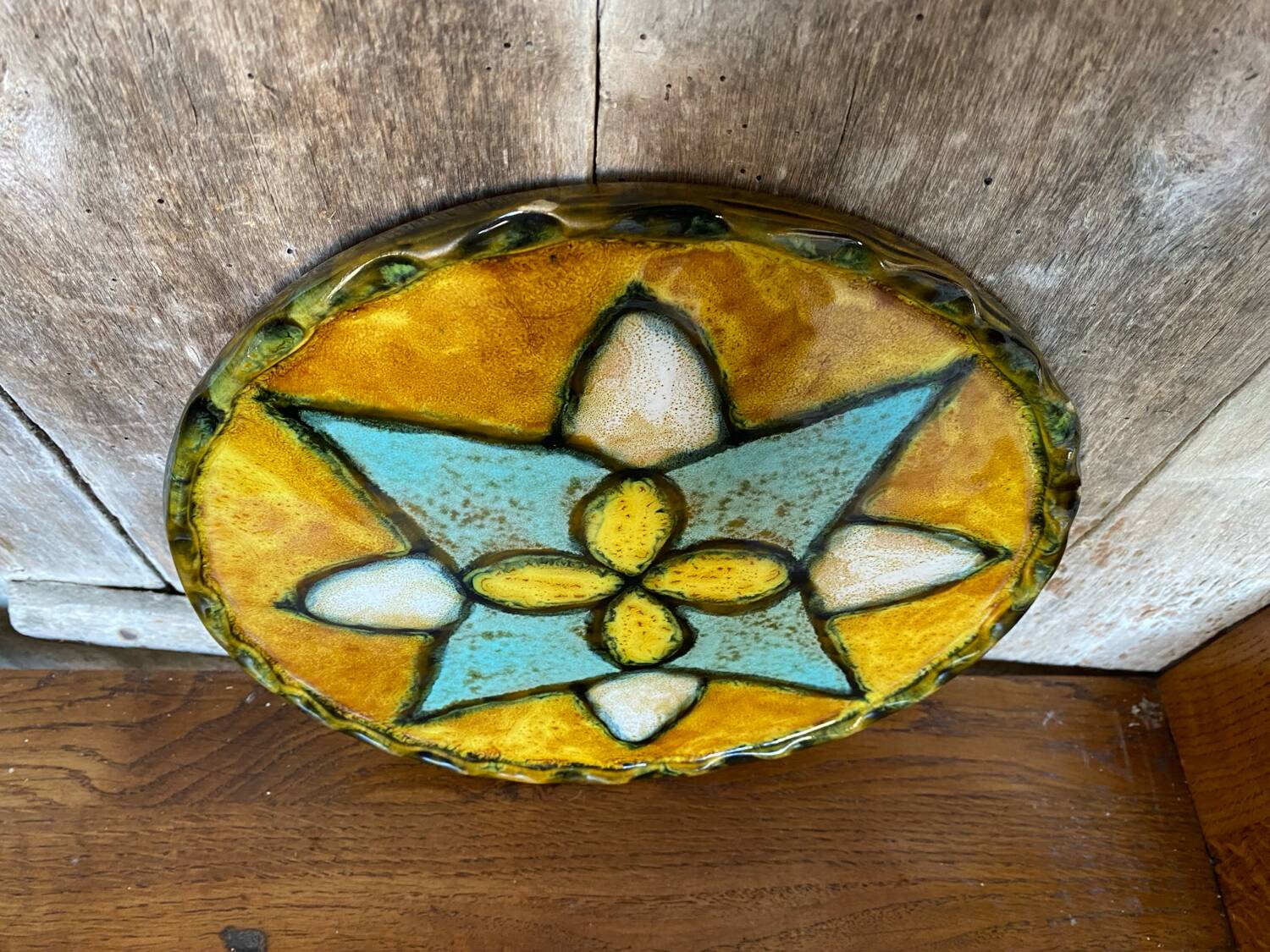 Antique VALLAURIS Style Trivet Multicolored Ceramic Made France #B774