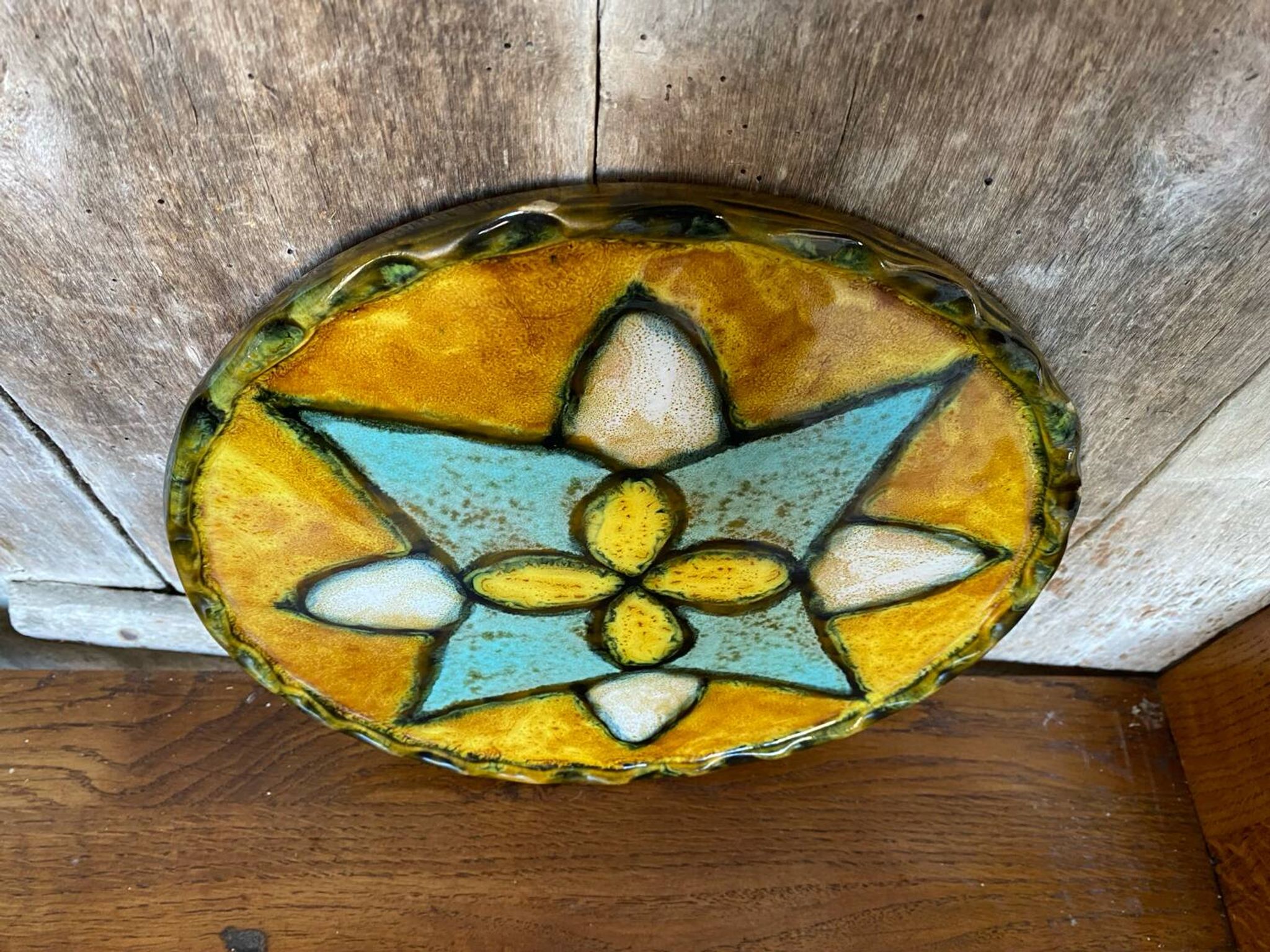 Antique VALLAURIS Style Trivet Multicolored Ceramic Made France #B774