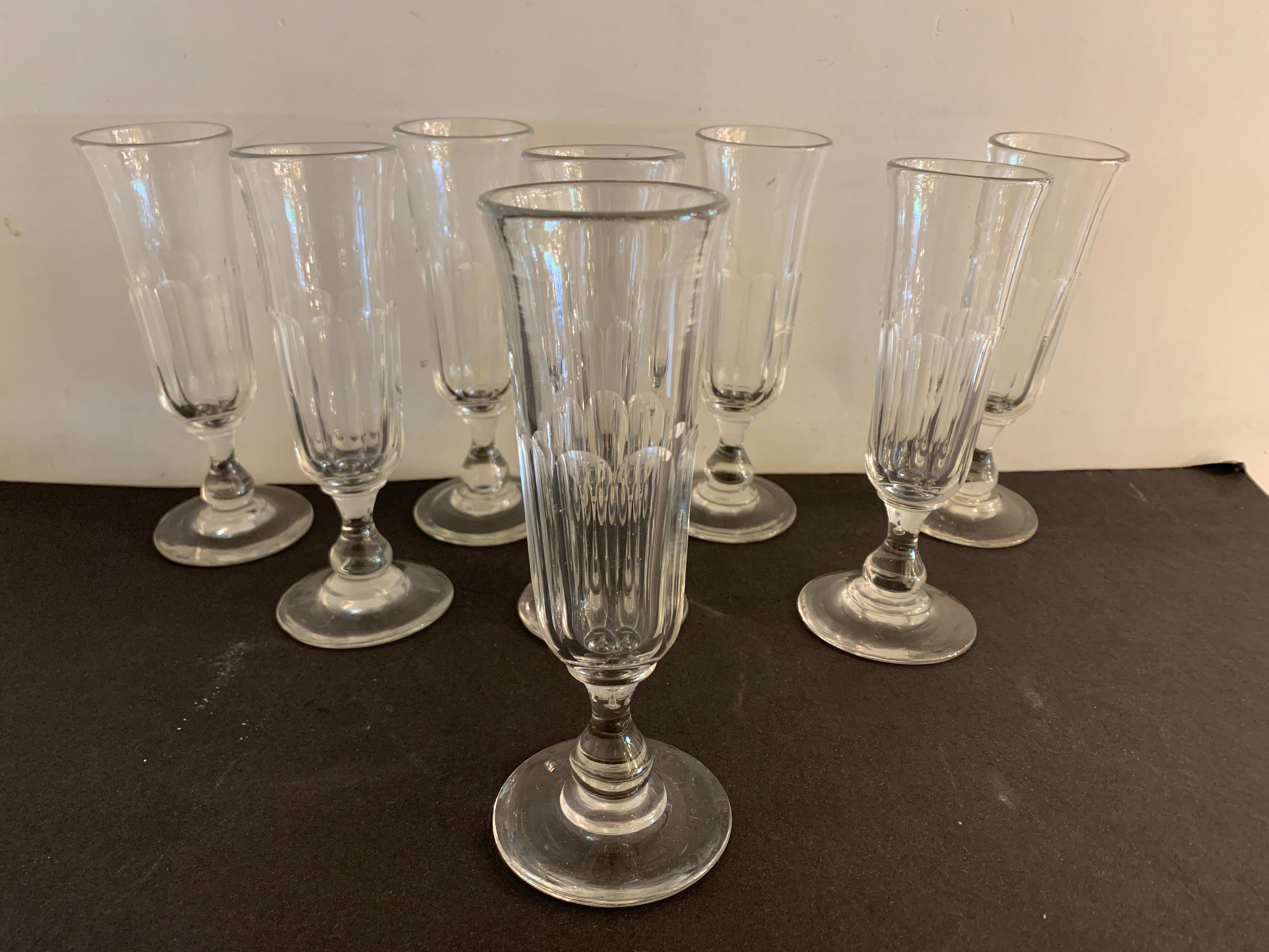 8 antique glass champagne flutes