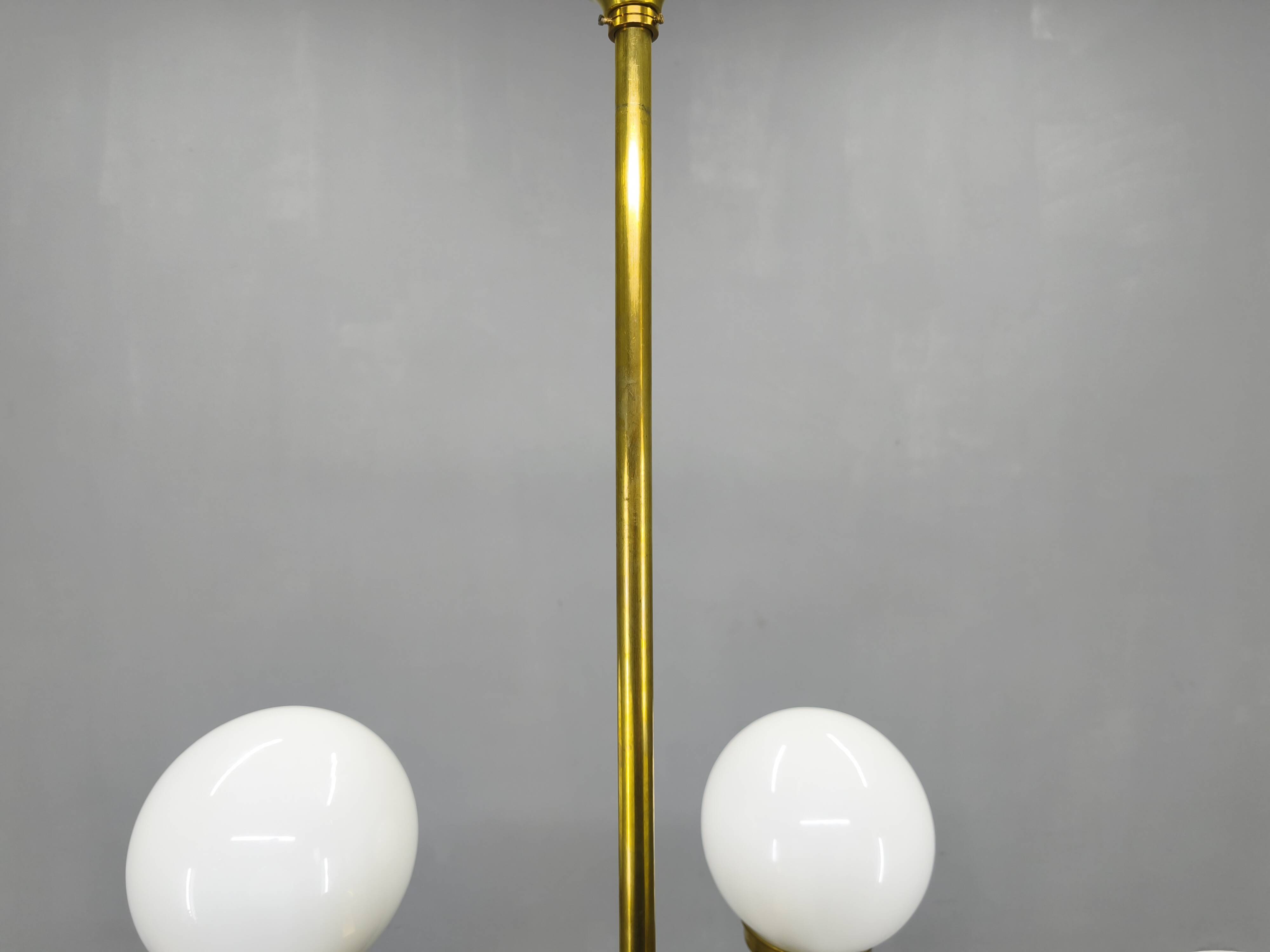 Adjustable Art Deco chandelier in brass with frosted glass, 1930s