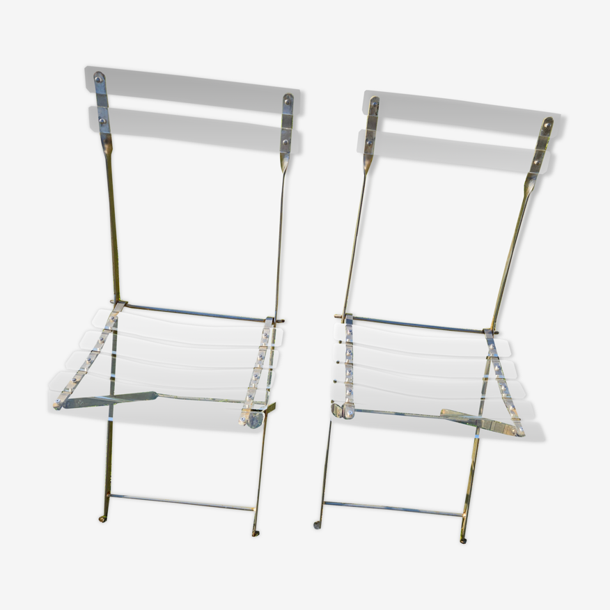 2 chaises pliantes invisibles en métal et plexiglas transparent