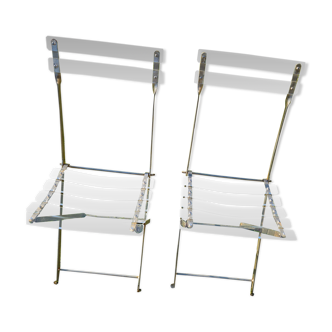 2 chaises pliantes invisibles en métal et plexiglas transparent