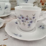 Vintage 15-piece coffee set in white porcelain Bavaria with small blue flowers