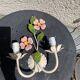 Vegetable wall lamp, pink flowers and green foliage, white, green and pink patina, vintage