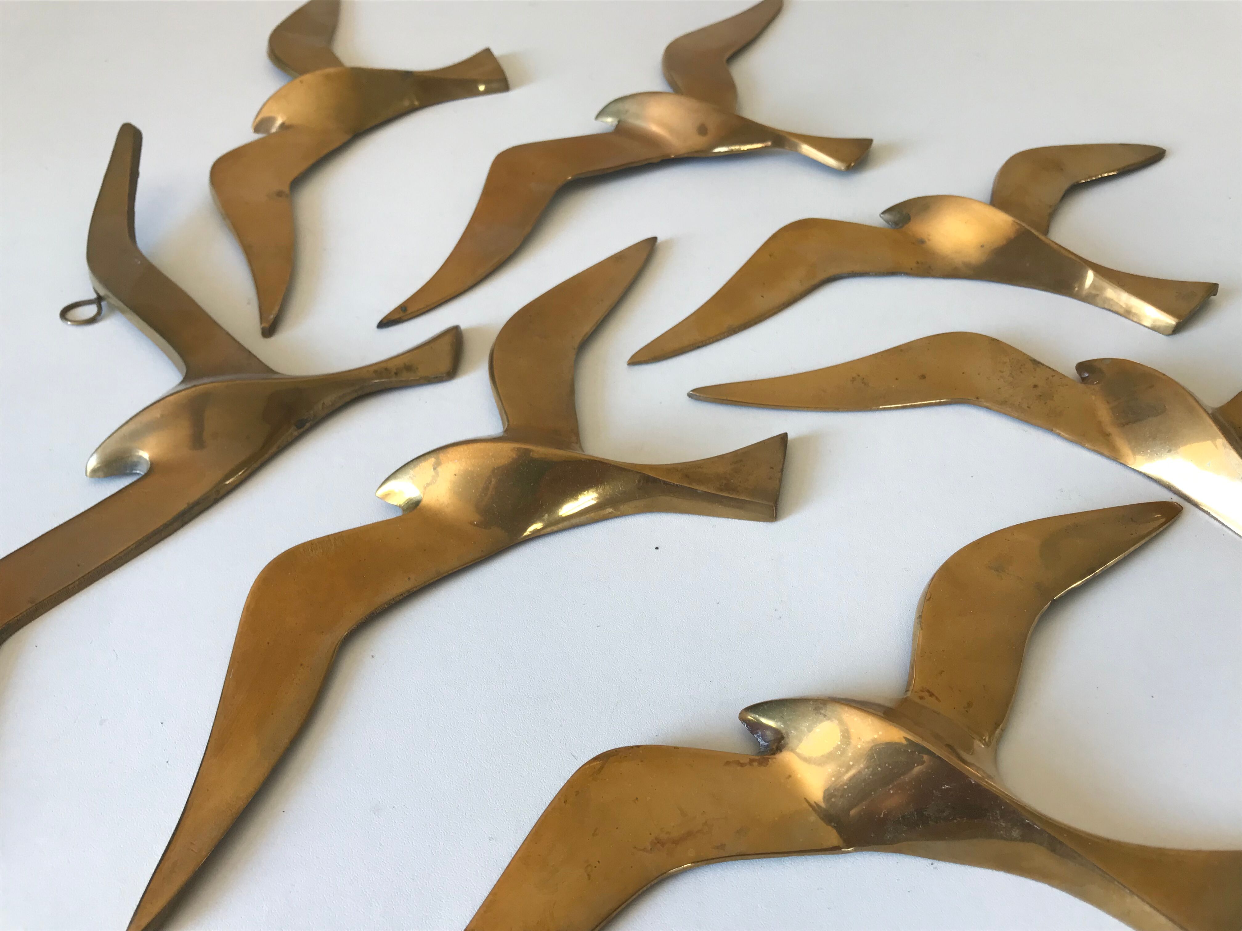 Lot de 7 oiseaux laiton vintage 1960