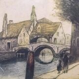 Color etching water engraving signed chabridon 1920