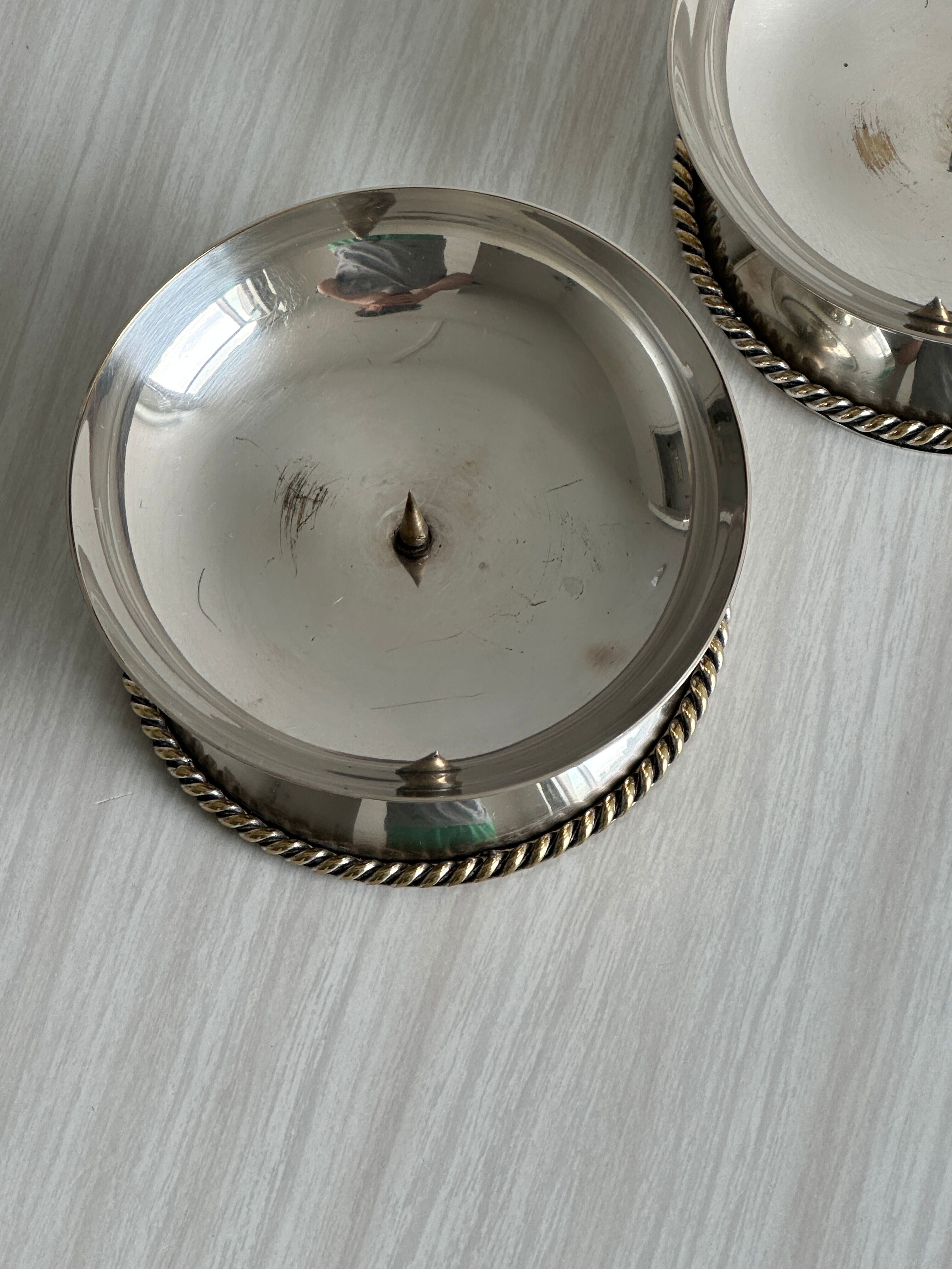 set of 2 antique candle holders