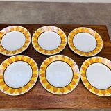 6 Sunflower dinner plates by Digoin Sarreguemines, vintage