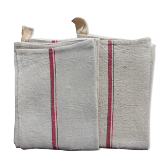 2 old linen towels with red embroidered bedding