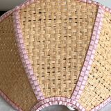 Flower applique in raffia and pink fabrics