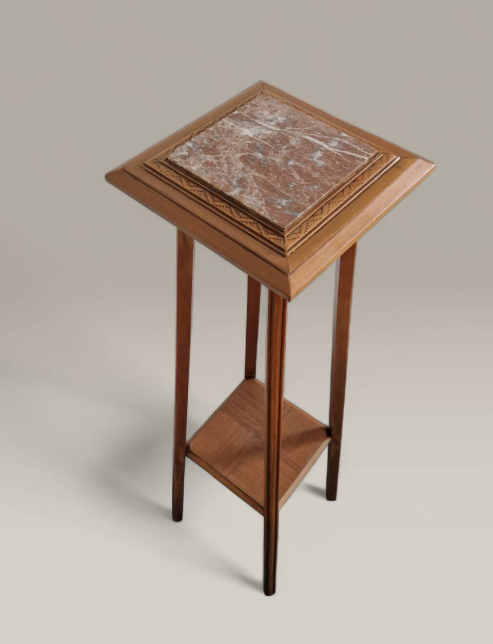 Art Deco sculpted pedestal in solid wood and marble – circa 1930