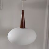 Louis Kalff Opaline and teak pendant lamp for Philips