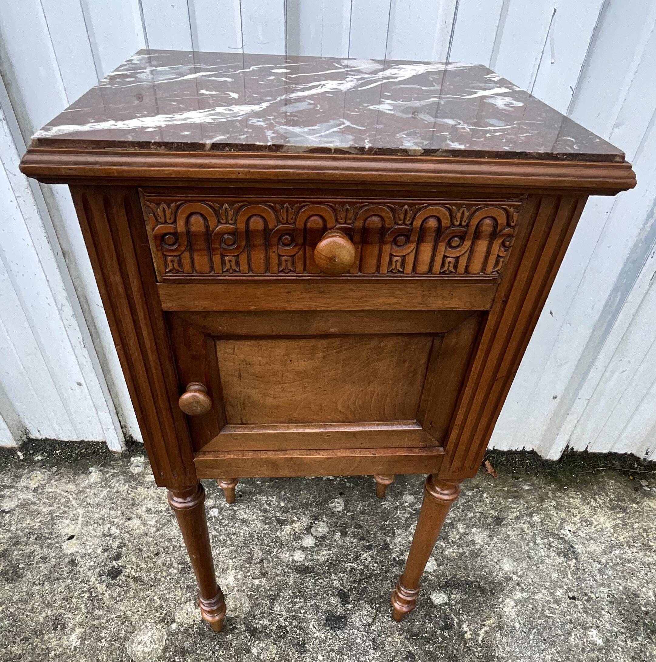 Louis XVI Style Walnut Bedside Table – Early 20th Century
