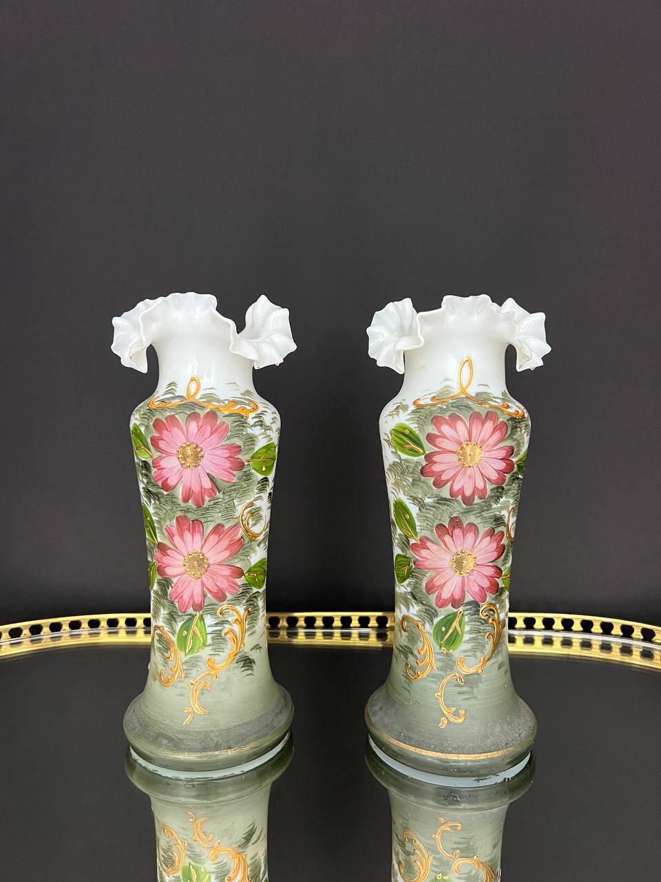 Pair of Bristol vases in painted opaline