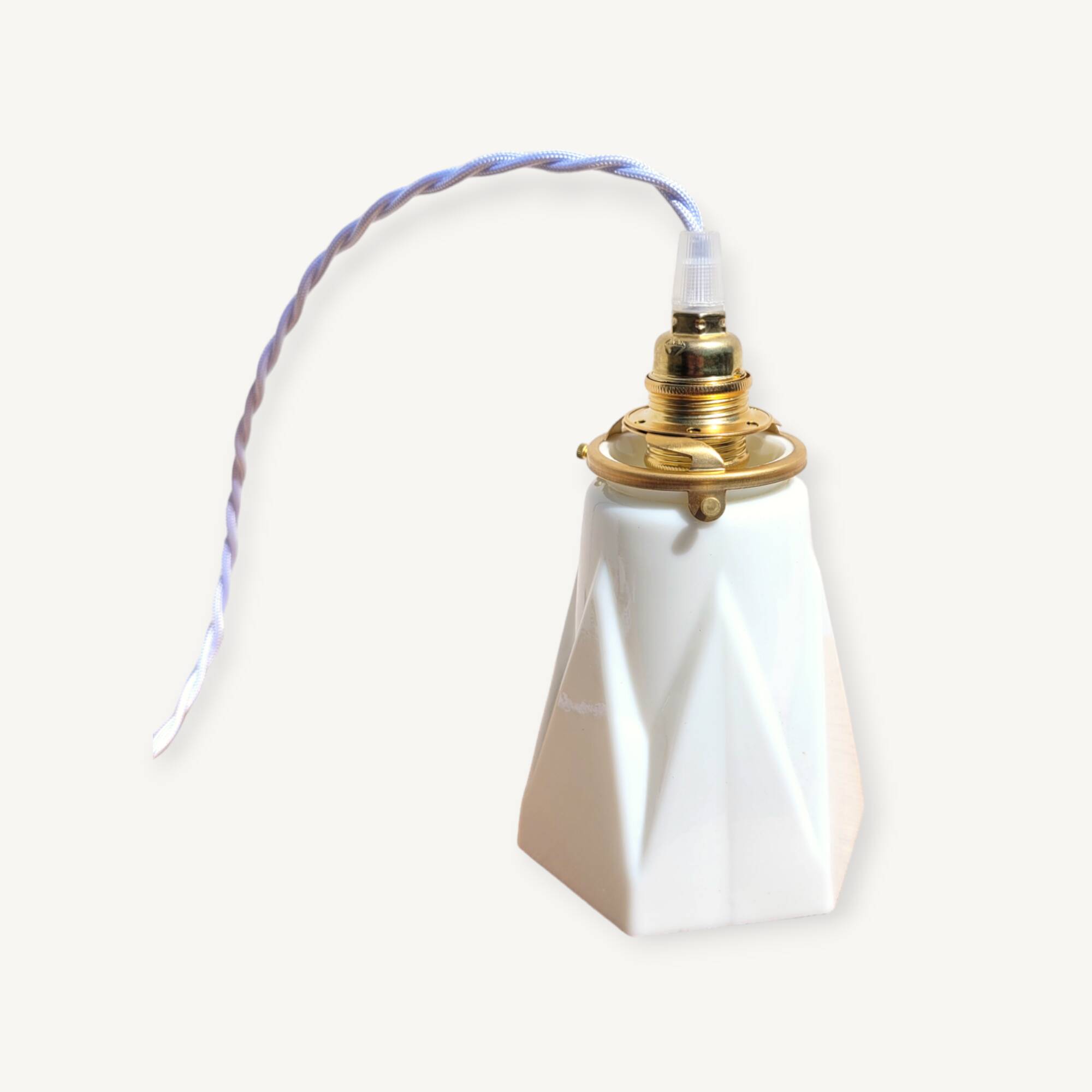 Vintage opaline tulip and brass portable lamp