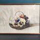 Vintage French watercolour with a basket  full of pansies