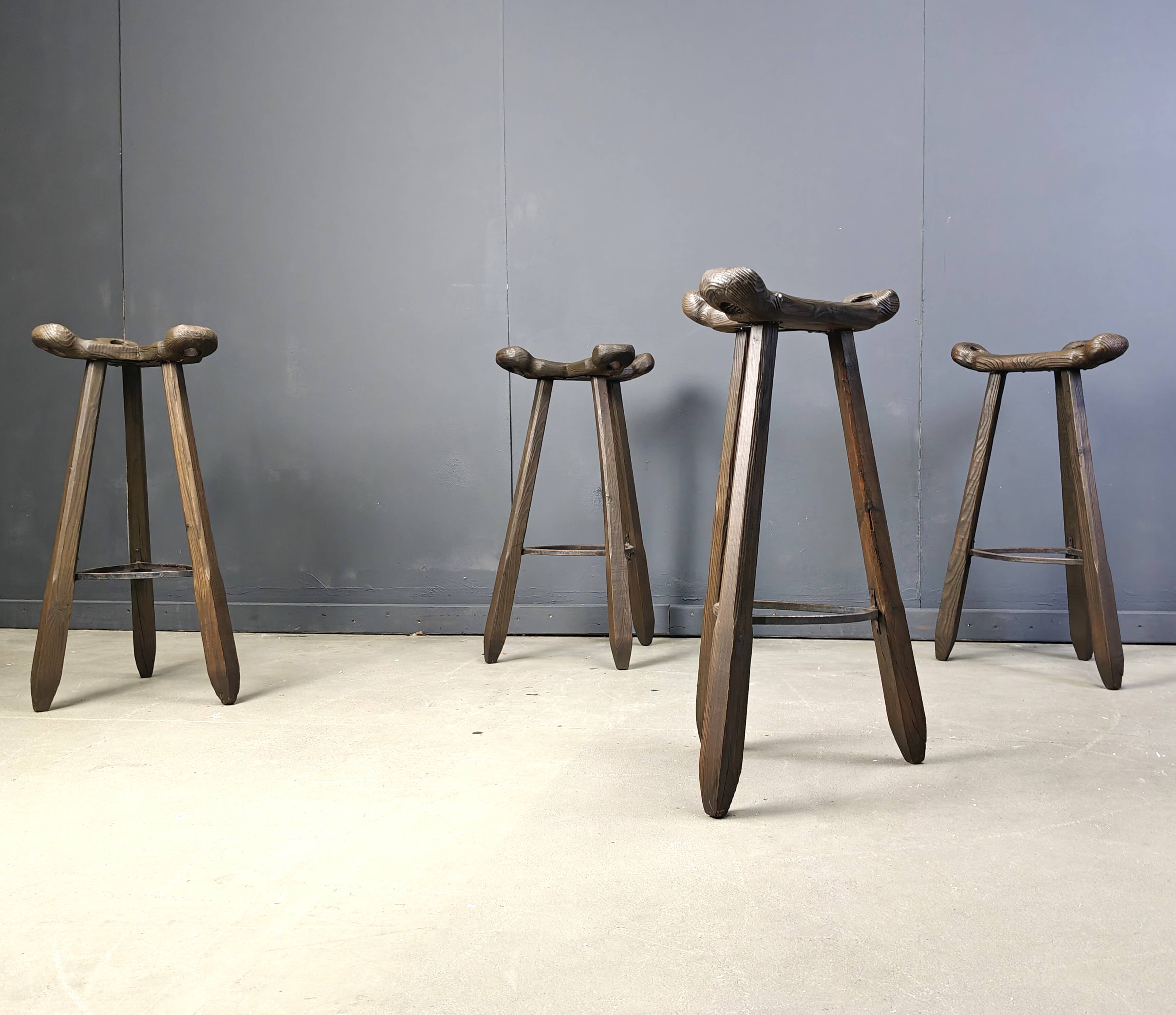 Mid century brutalist bar stools - set of 4, 1960s