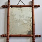 Antique mirror in turned wood imitating bamboo, 43 x 49 cm