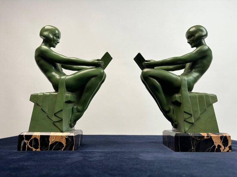 Art Deco Sculptural Bookends by Max Le Verrier, Paris, France, 1925, Set of 2
