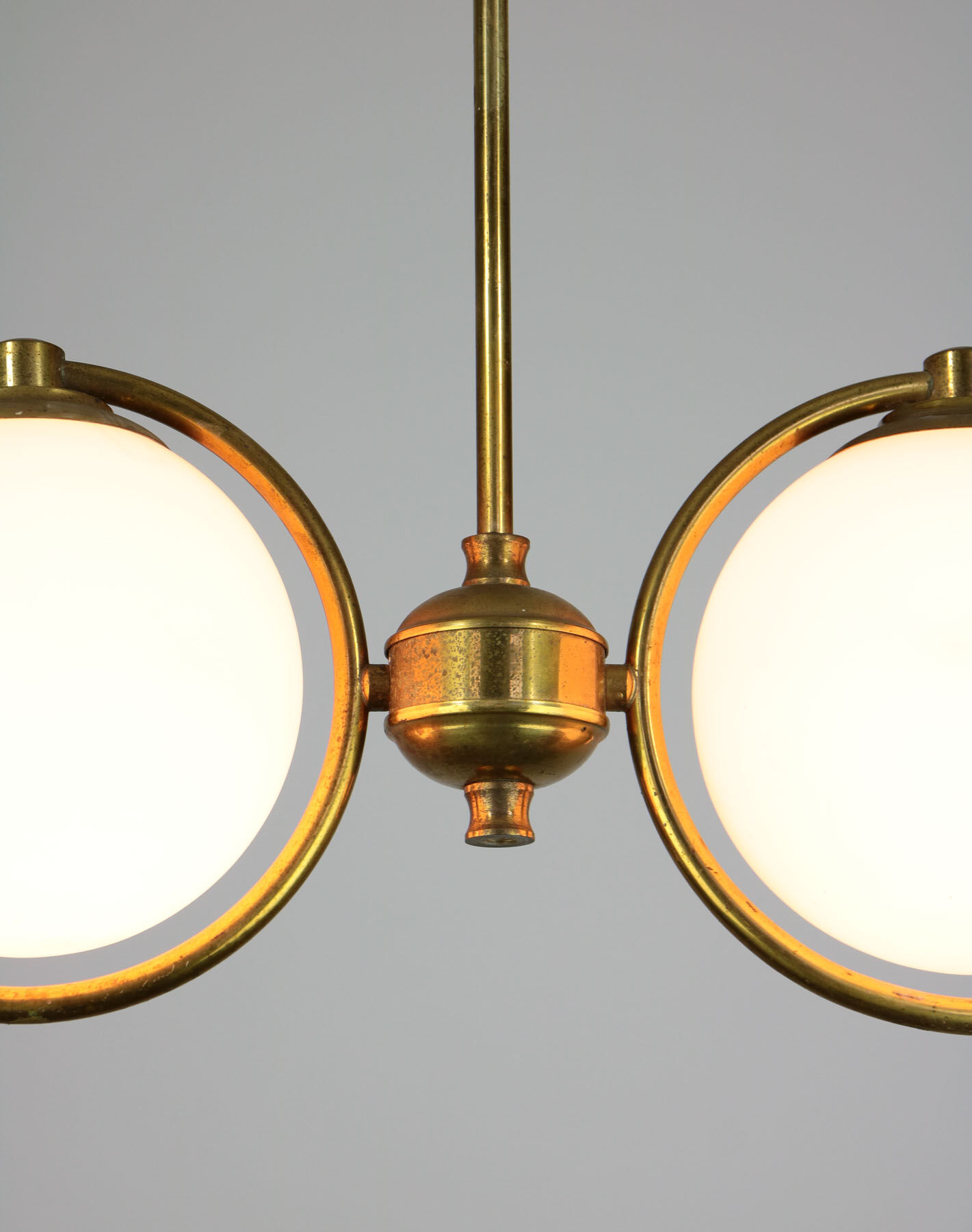 Mid-Century Brass & Opaline Glass Chandelier