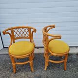 Rattan table and 2 armchairs