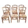 Suite de 6 chaises rustiques - vintage - Bois et paille