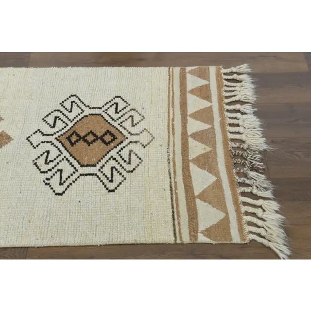 1970s Vintage Turkish Hand-Knotted Wool Cotton Beige Runner Rug 87x366